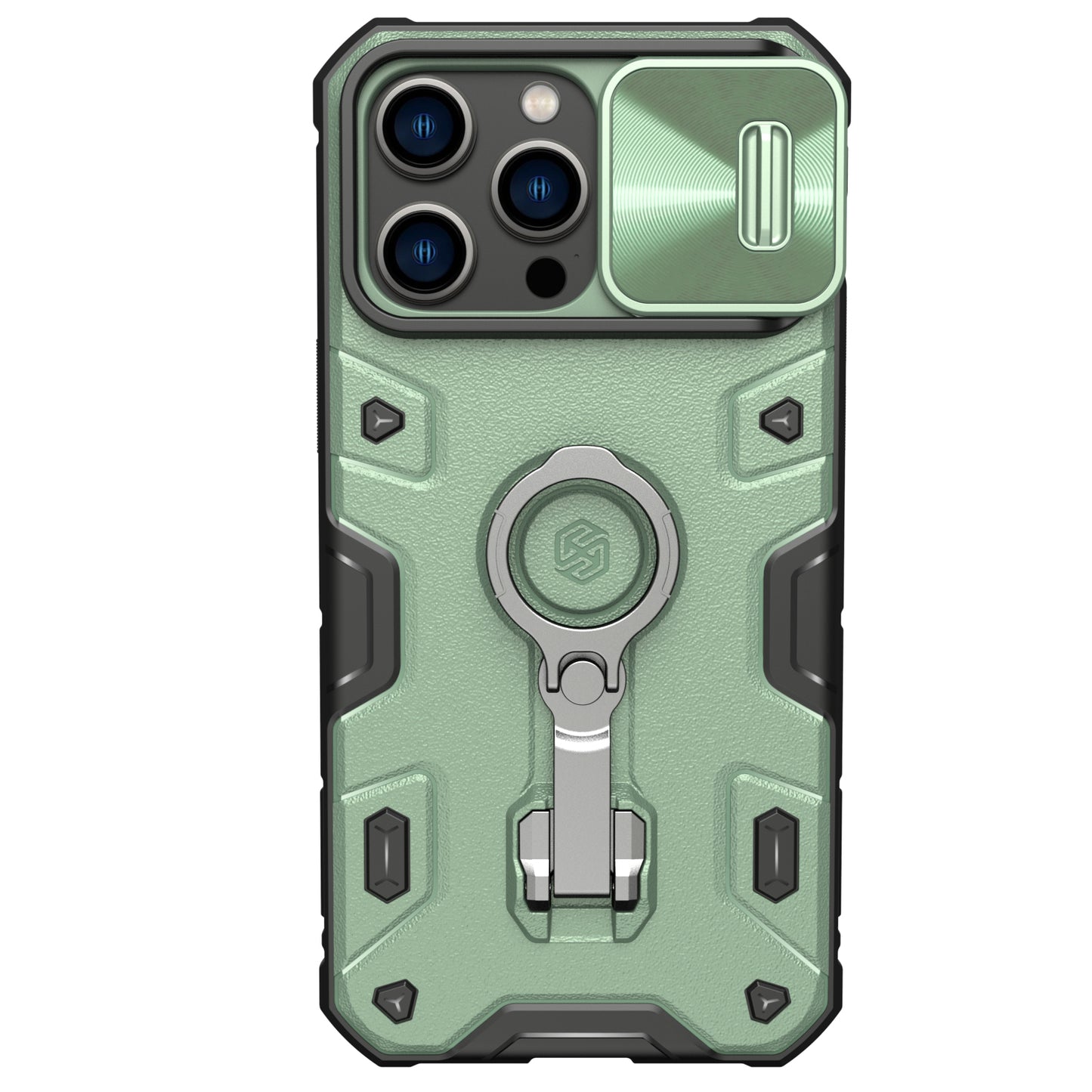 Coque antichoc de qualité militaire pour iPhone 14 avec couvercle pour appareil photo coulissant et béquille 